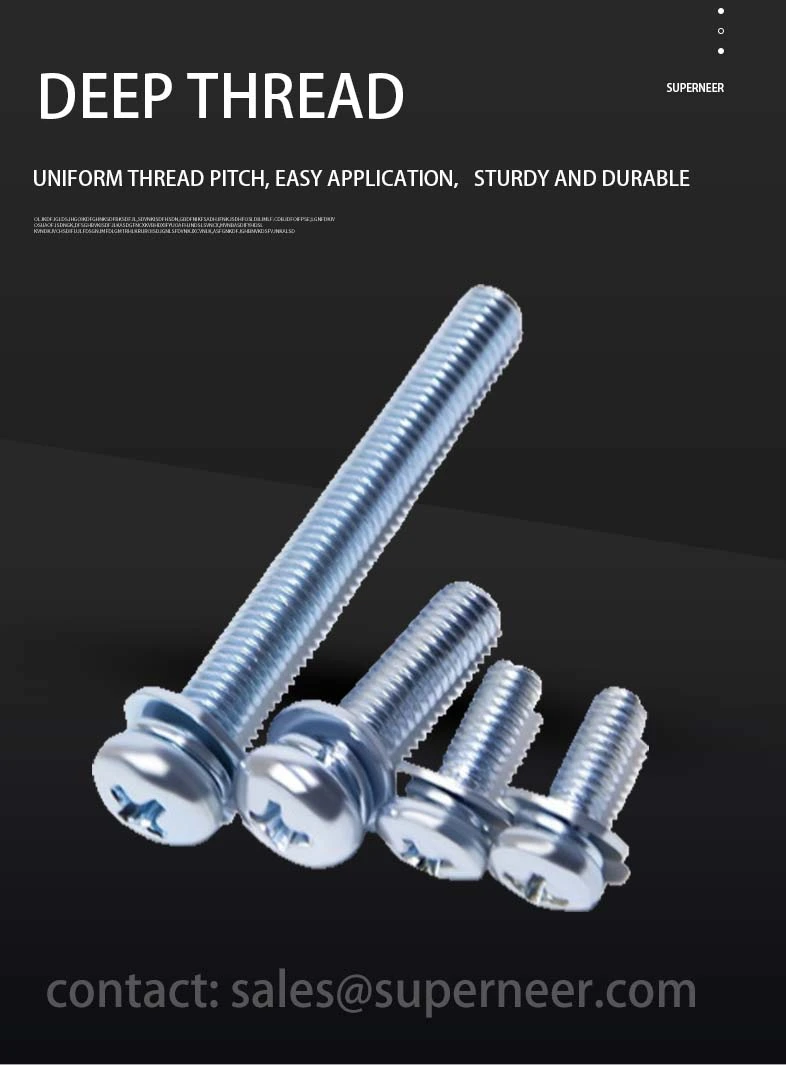 M4 x 7mm Pan Head Phillips SEMS Screws with Spring and Flat Washer Steel Blue Zinc Plated