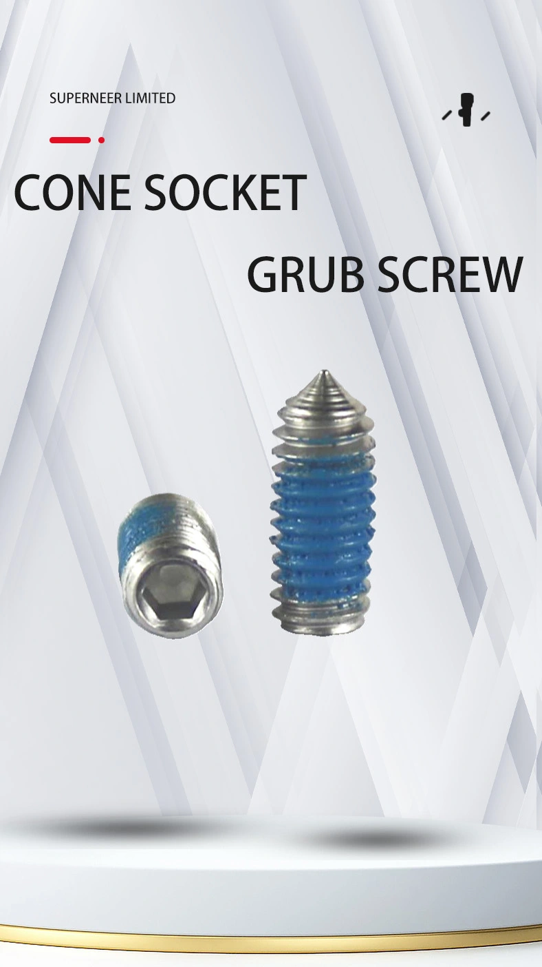 M4 x 10mm Socket Set Screw Cone Point SUS304 Stainless Steel Inox DIN914 Nylon Patch