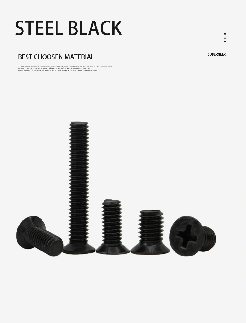 M2 x 7 mm Flat Head 100° Phillips Machine Screw Steel Black