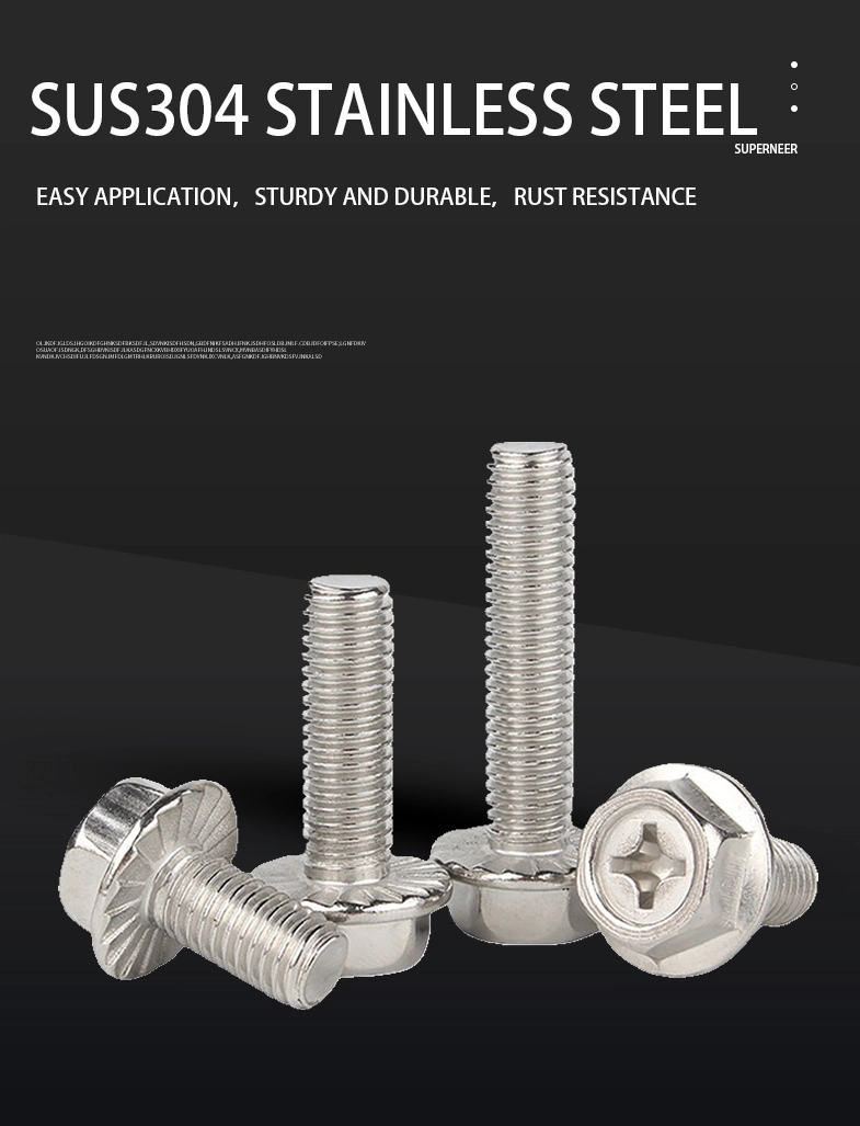 8-32 x 5/16" Indented Hex Washer Serrated Head Phillips Machine Screw SUS304 Stainless Steel Inox