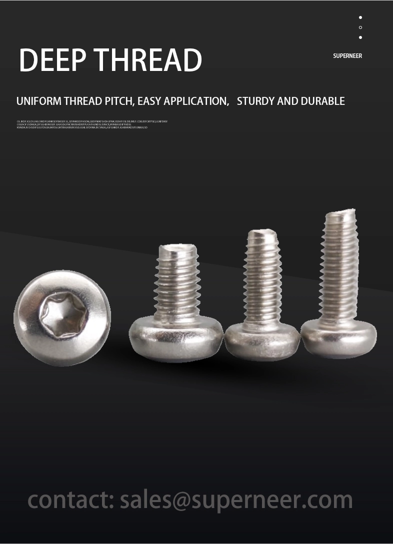 M6 × 12mm Pan Head Torx Thread Forming Screws for Metal SUS304 Stainless Steel Inox