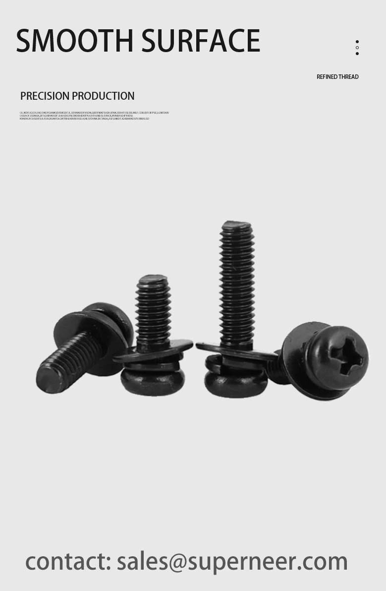 M2.5 x 12mm Pan Head Phillips SEMS Screws with Spring and Flat Washer Steel Black