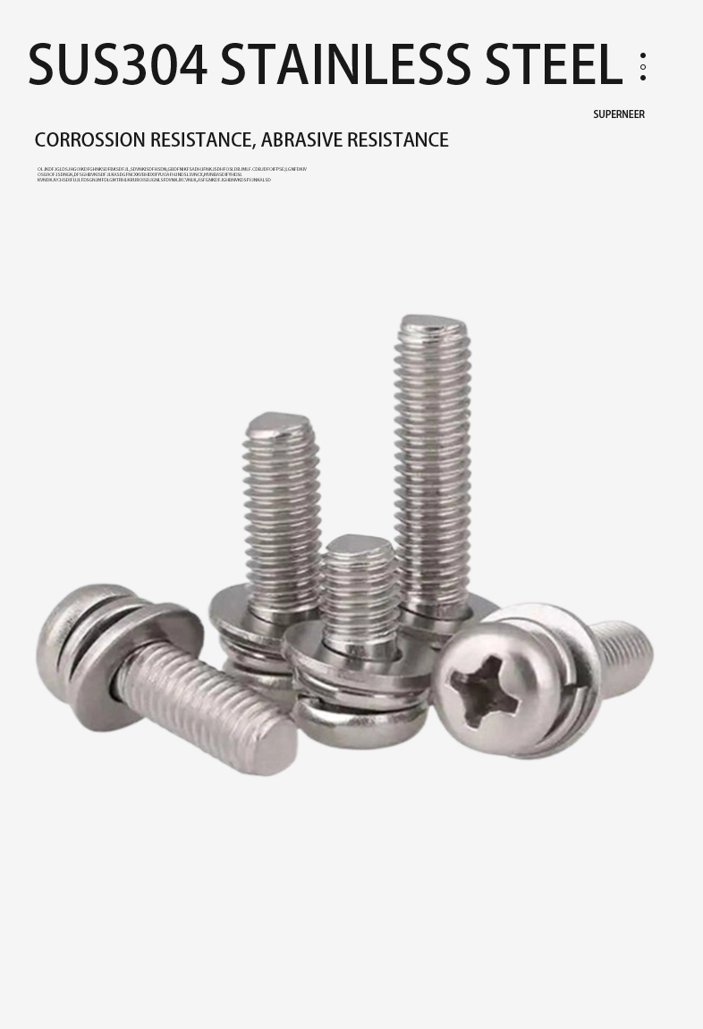 M6 x 22mm Pan Head Phillips SEMS Screws with Spring and Flat Washer SUS304 Stainless Steel Inox