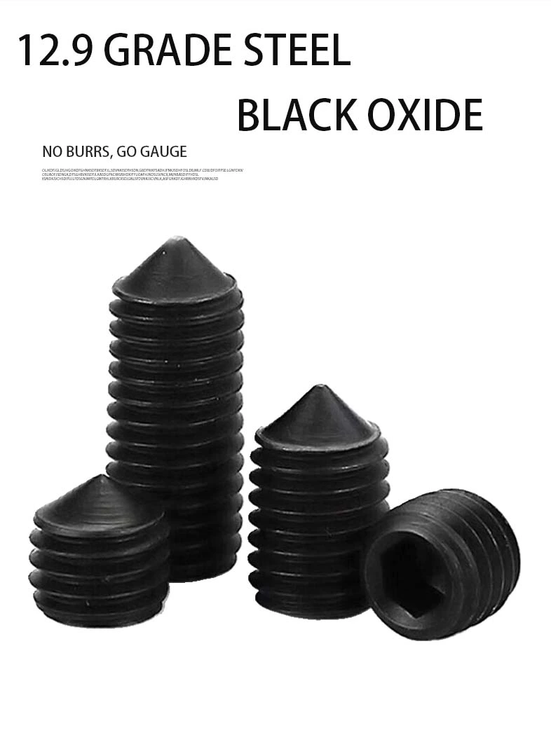 M4 x 7mm Socket Set Screw Cone Point 12.9 Carbon Steel Black DIN914