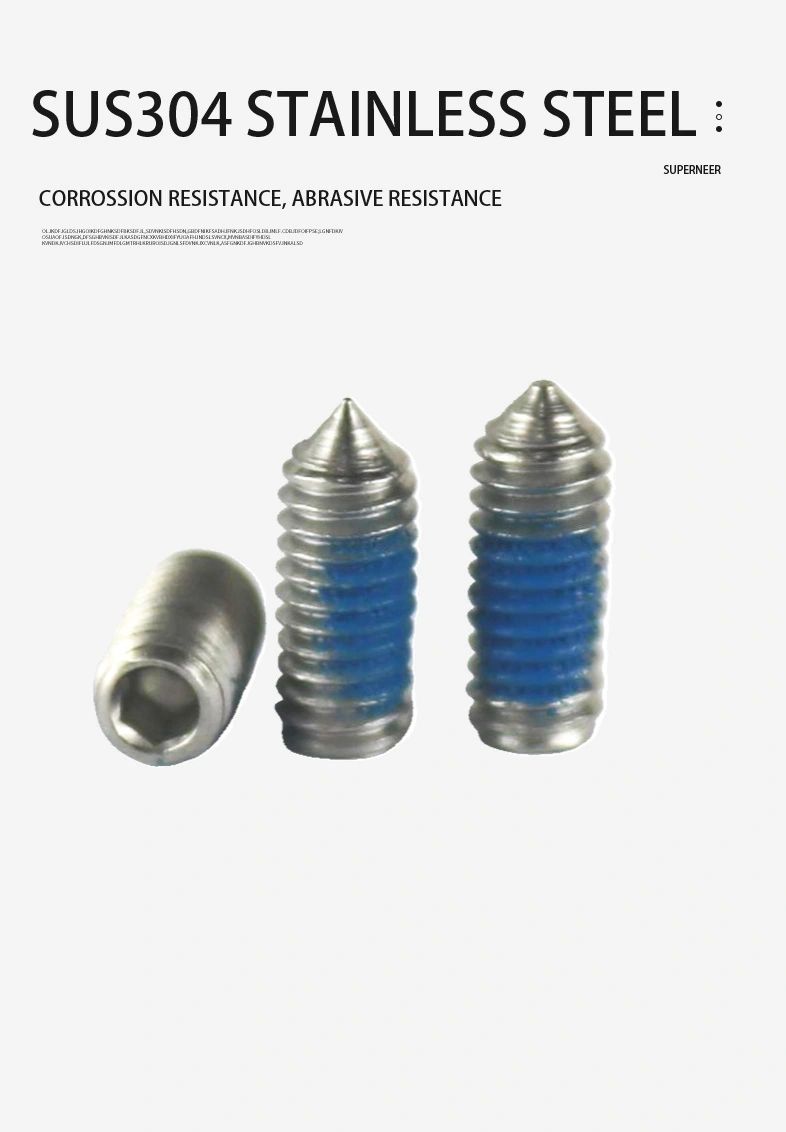 M4 x 10mm Socket Set Screw Cone Point SUS304 Stainless Steel Inox DIN914 Nylon Patch