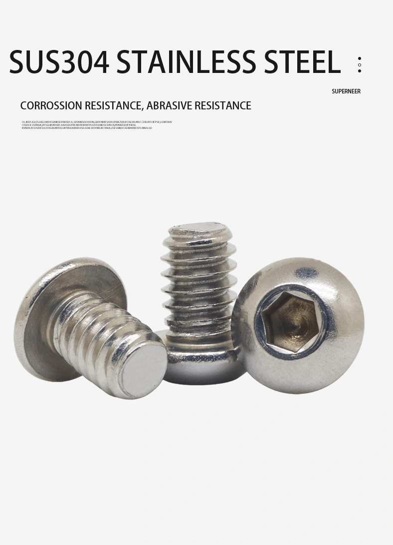 1/4"-20  x 3/8" Button Head Socket Cap Hex Drive Machine Screw SUS304 Stainless Steel