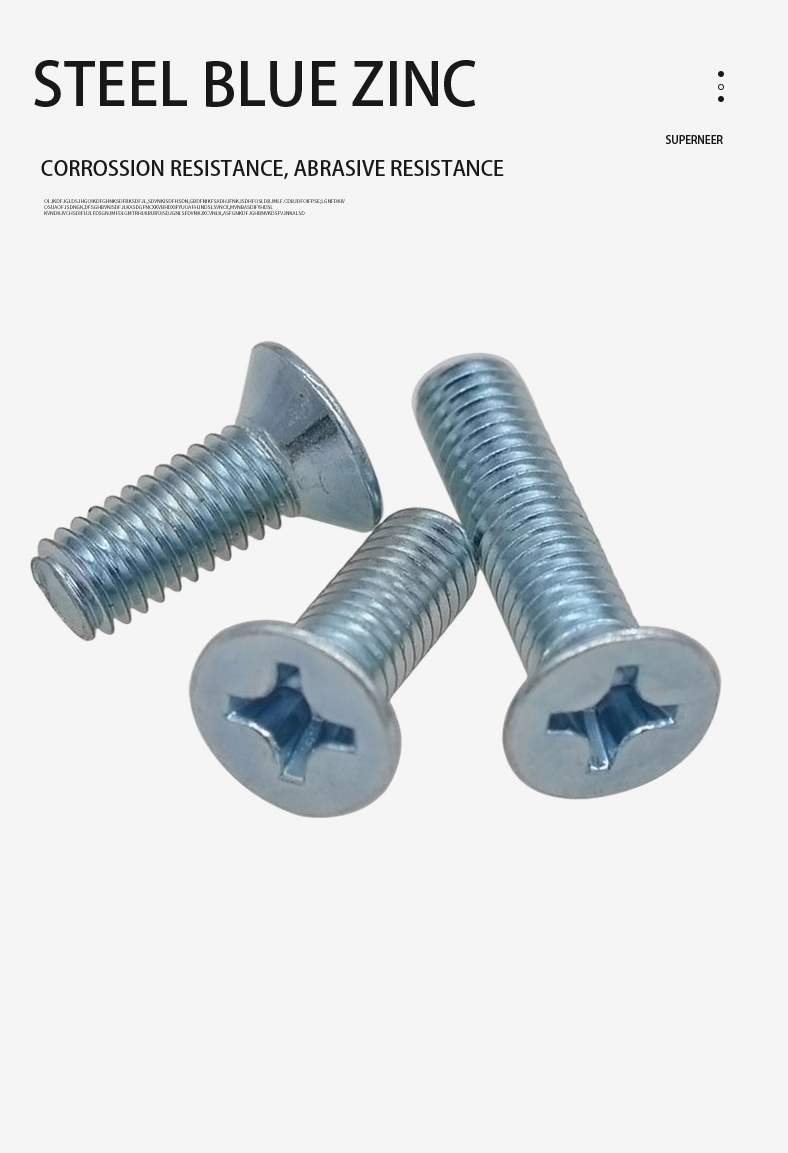 M3.5 x 12 mm Flat Head 82&deg; Phillips Machine Screw Steel Blue Zinc Plated