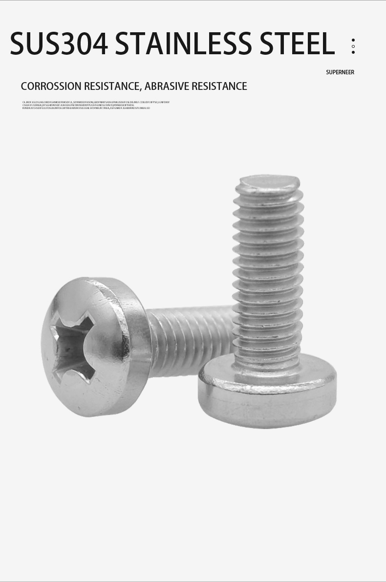 3-48 x 7/16"  Pan Head Phillips Machine Screw SUS304 Stainless Steel Inox ANSI/ASME B18.6.3