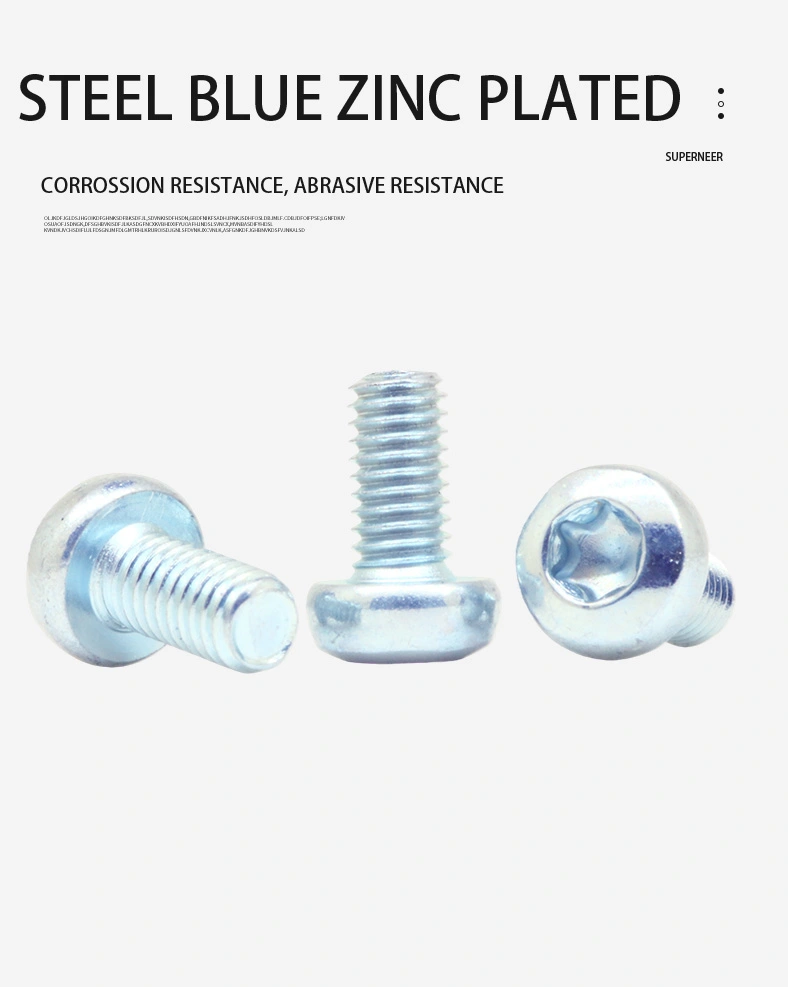 M3 x 6 mm Pan Head Torx Machine Screw Steel Blue Zinc Plated ISO 14583