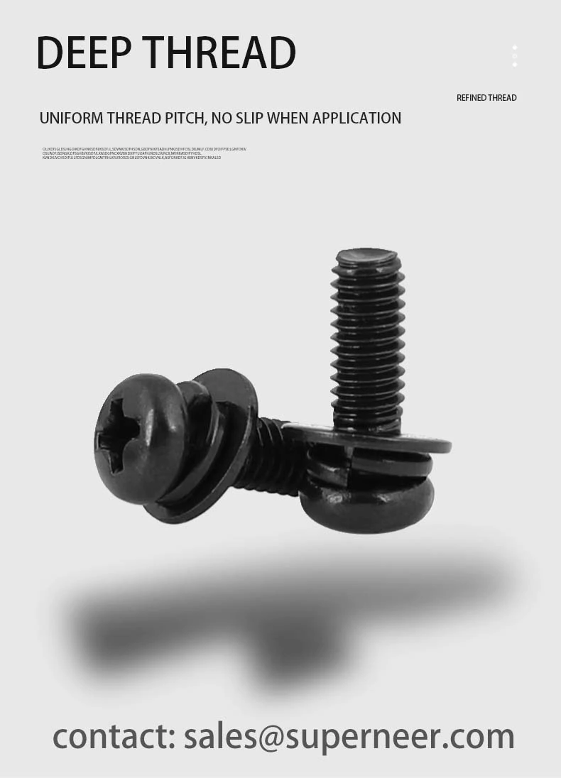 M2.5 x 12mm Pan Head Phillips SEMS Screws with Spring and Flat Washer Steel Black