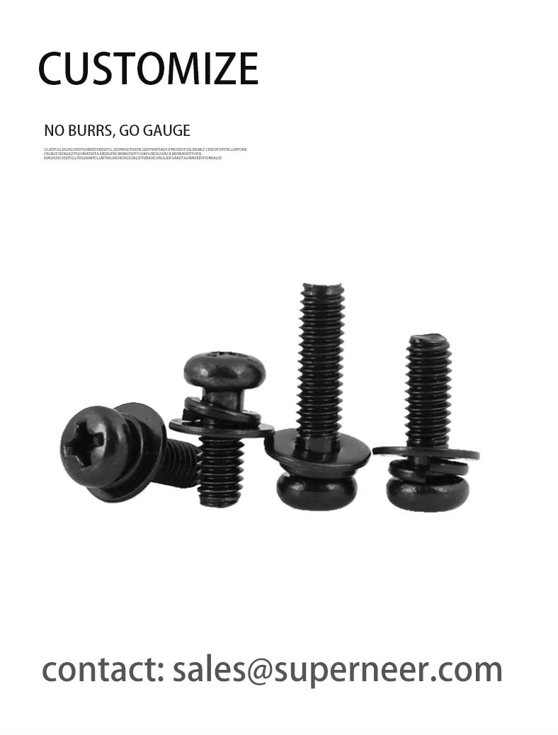 M2.5 x 12mm Pan Head Phillips SEMS Screws with Spring and Flat Washer Steel Black