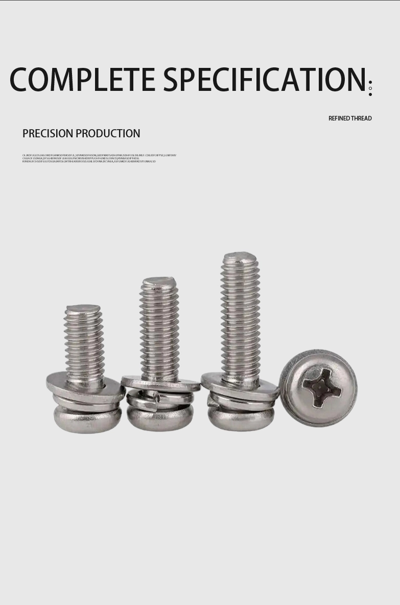 M6 x 22mm Pan Head Phillips SEMS Screws with Spring and Flat Washer SUS304 Stainless Steel Inox