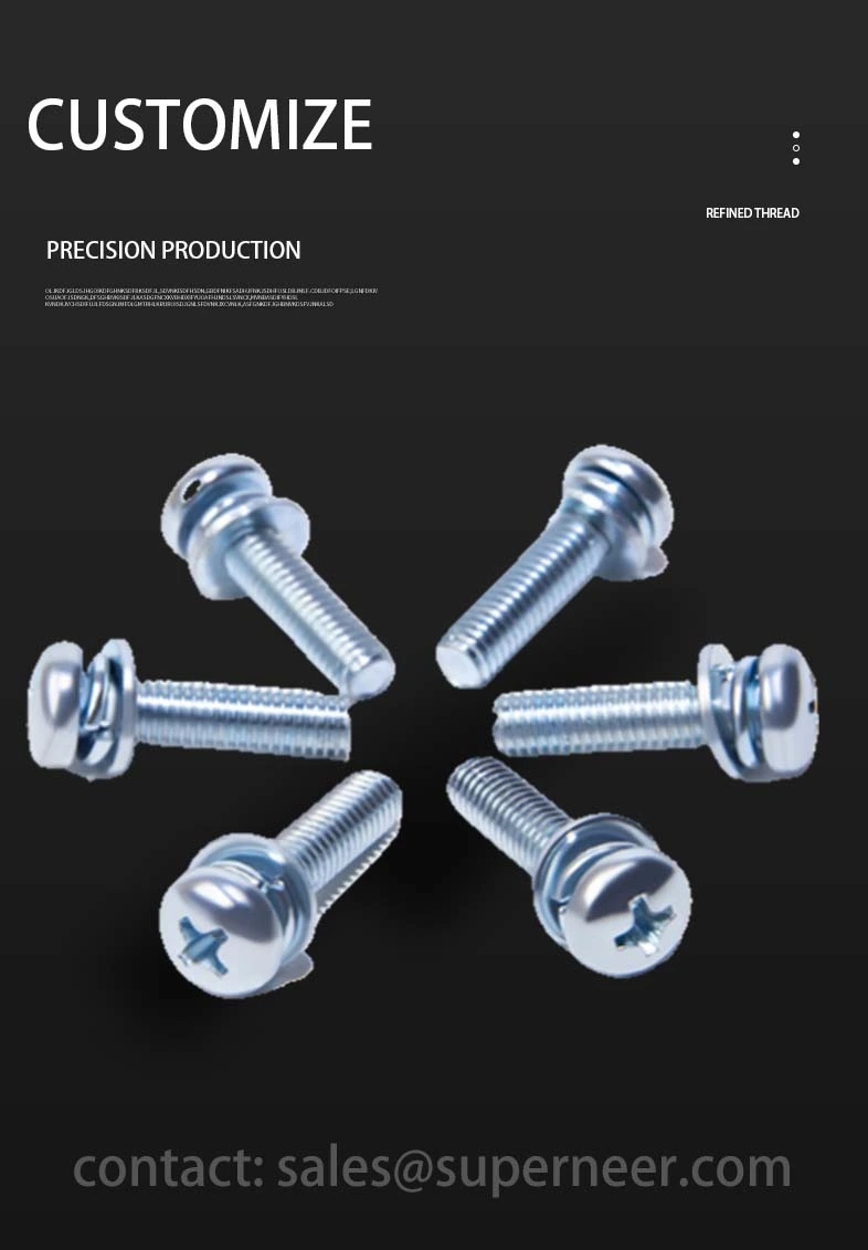 M4 x 7mm Pan Head Phillips SEMS Screws with Spring and Flat Washer Steel Blue Zinc Plated