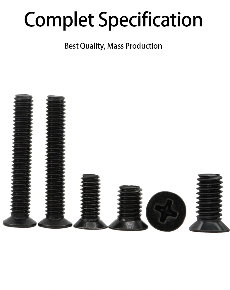 M2 x 7 mm Flat Head 100° Phillips Machine Screw Steel Black