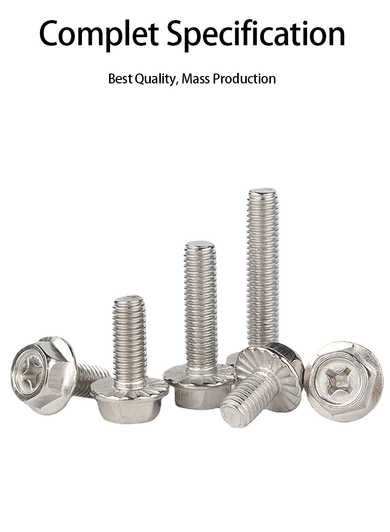 8-32 x 5/16" Indented Hex Washer Serrated Head Phillips Machine Screw SUS304 Stainless Steel Inox
