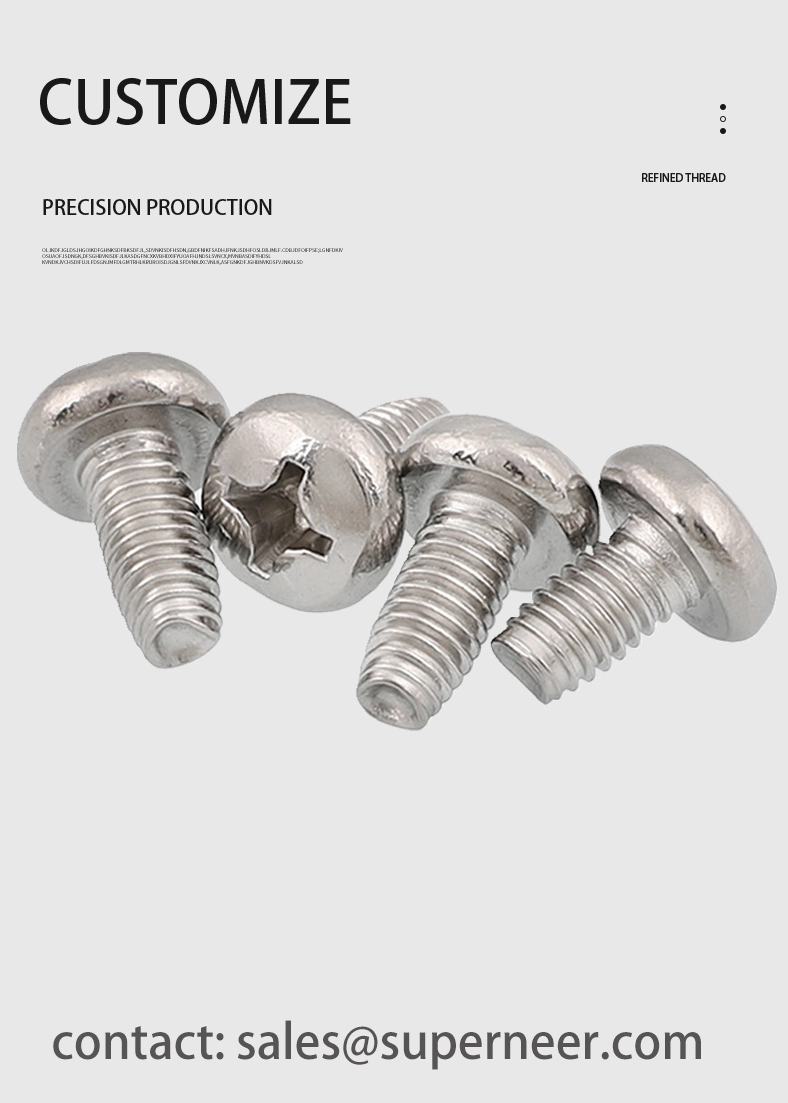 M6 × 16mm Pan Head Phillips Thread Forming Screws for Metal SUS304 Stainless Steel Inox