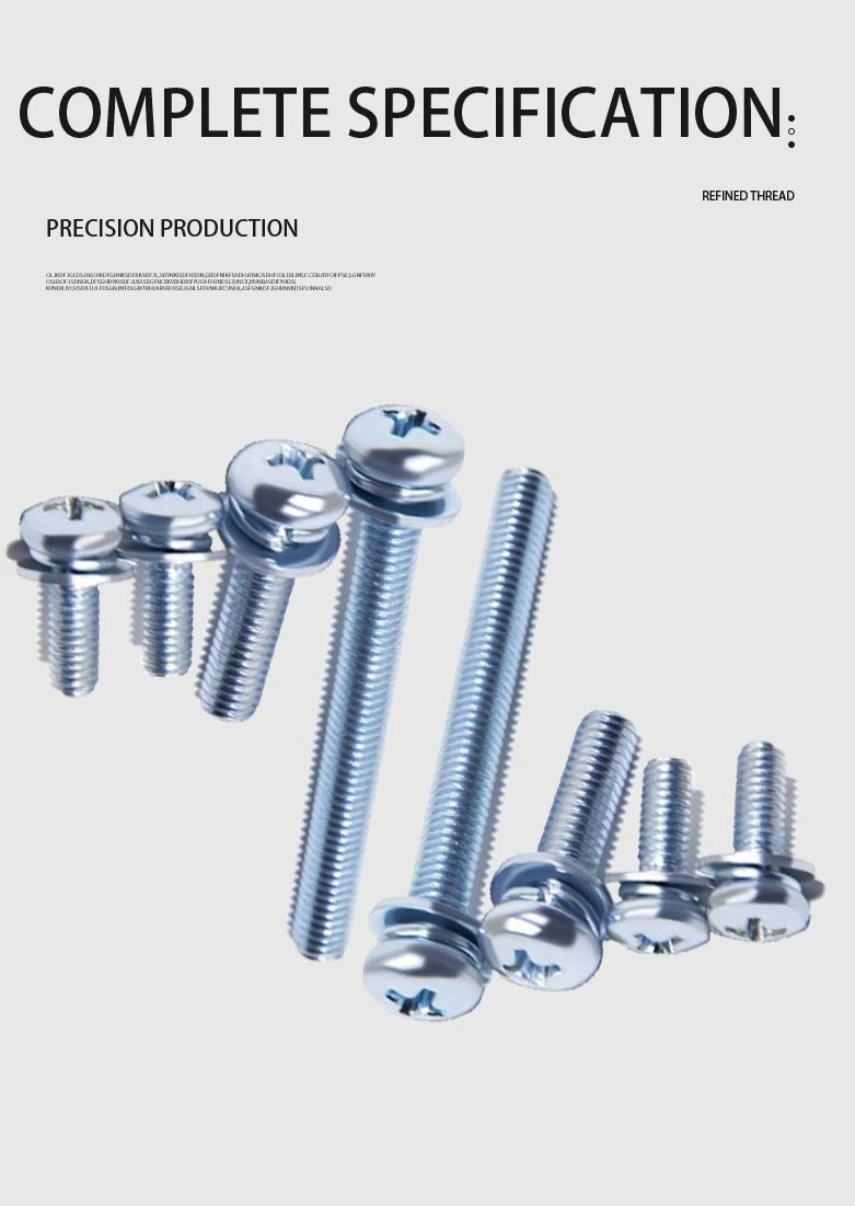 M4 x 7mm Pan Head Phillips SEMS Screws with Spring and Flat Washer Steel Blue Zinc Plated