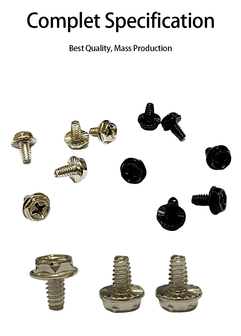 4-40 x 5/16" Indented Hex Washer Serrated Head Phillips Machine Screw Steel Black