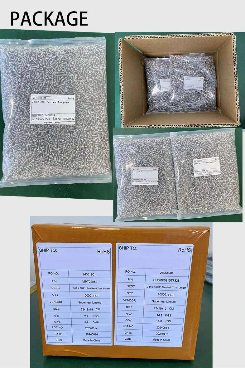 2-56 x 5/16" Pan Head Torx Machine Screw SUS304 Stainless Steel Inox