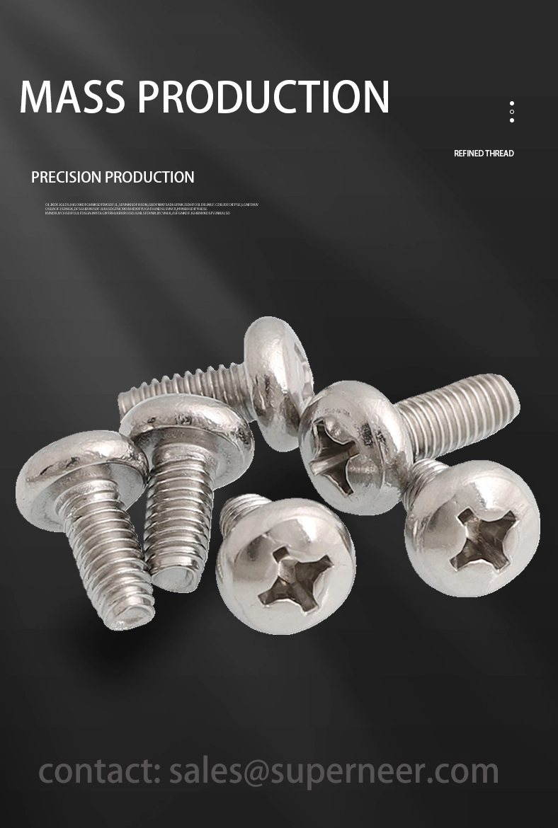 M6 × 16mm Pan Head Phillips Thread Forming Screws for Metal SUS304 Stainless Steel Inox