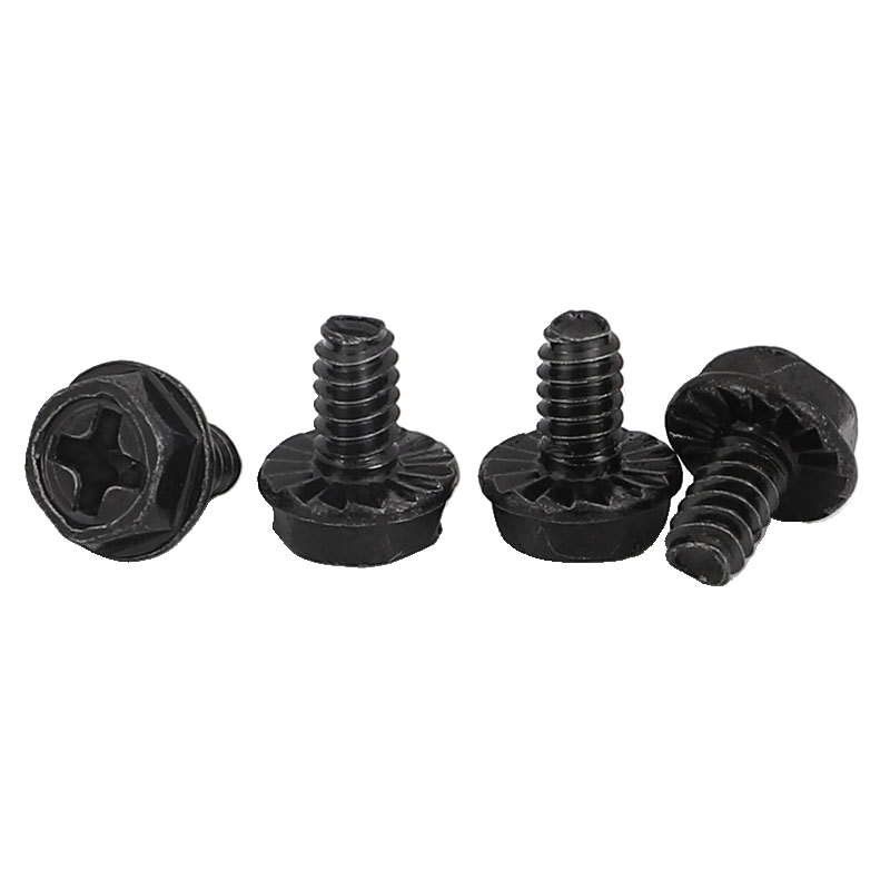 Black Steel Serrated Hex Washer Head Trilobular Screws