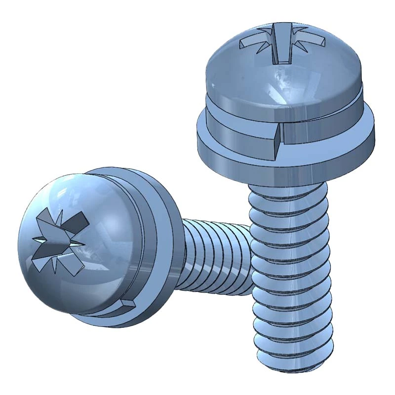 Blue Zinc Plated Steel Pozi Pan Head SEMS Screws - Flat Washer and Split Washer