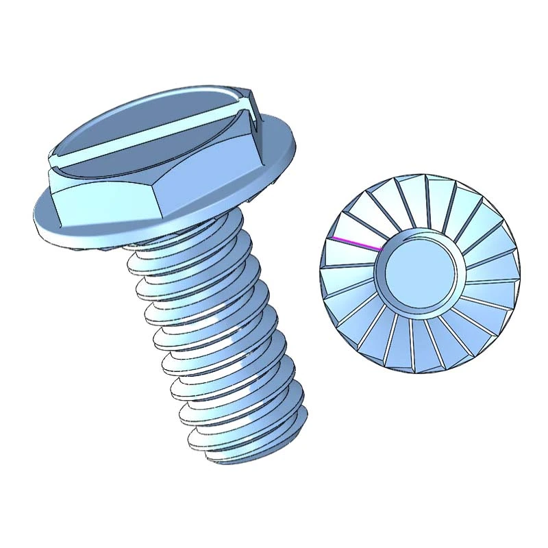 Blue Zinc Plated Steel Slotted Serrated Hex Washer Head Machine Screws