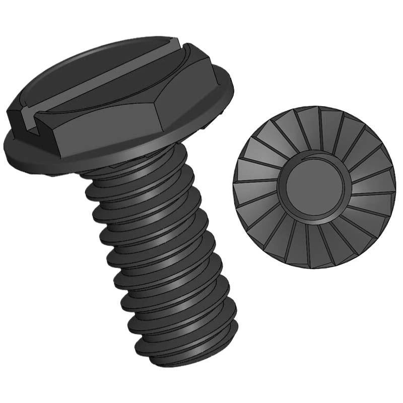 Black Zinc Plated Steel Slotted Serrated Hex Washer Head Machine Screws