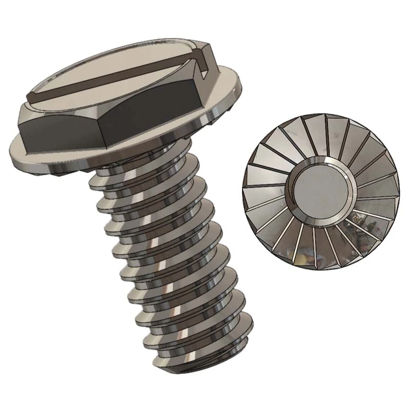 SUS304 Stainless Steel Slotted Serrated Hex Washer Head Machine Screws